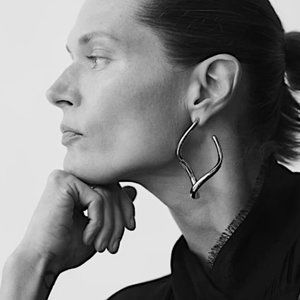 New ~ Anthropologie Oblong Abstract Silver Hoop Earrings